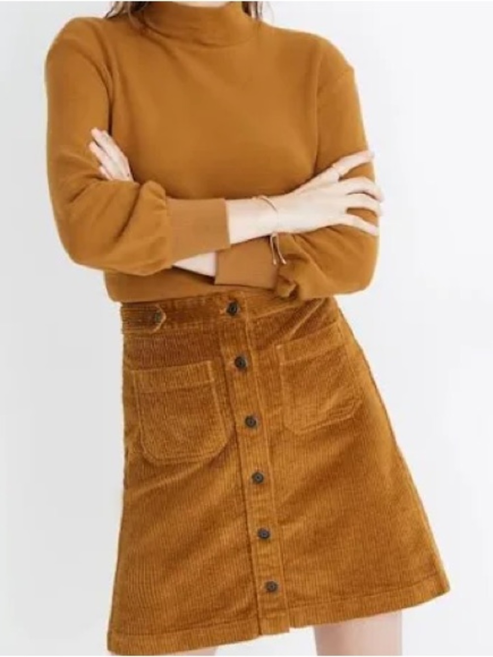 Madewell Button-Front Corduroy A-Line Skirt in Caramel